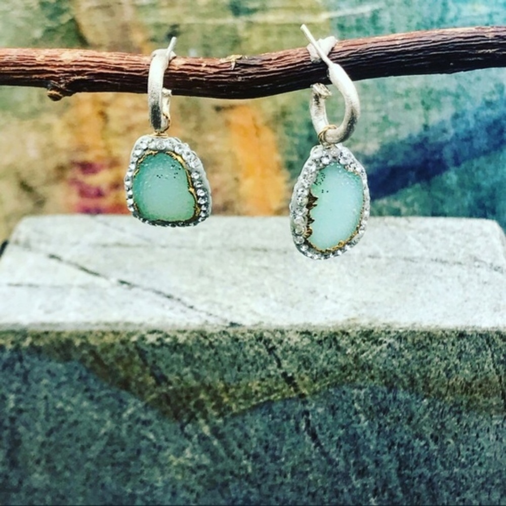 Sterling silver Druzy earrings  Pavé with …